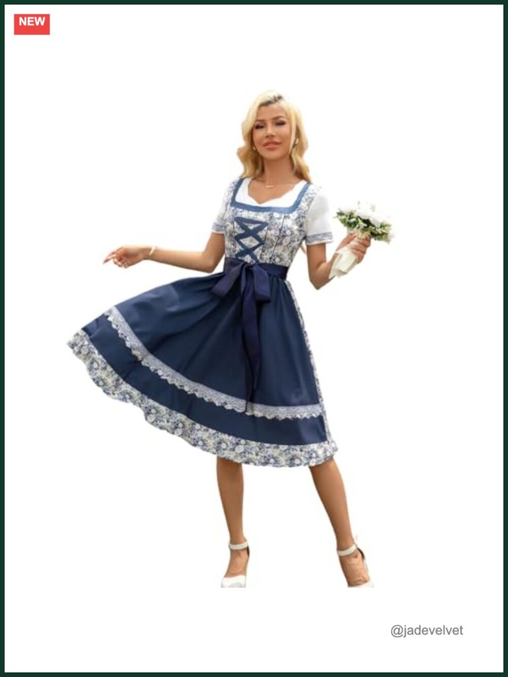 Women's Oktoberfest Dirndl Costume Dress - Bavarian Beer Maid Print